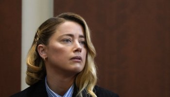 Actor Amber Heard testifies at Fairfax County Circuit Court during a defamation case against her by ex-husband, actor Johnny Depp, in Fairfax, Virginia, on May 4, 2022. Getty